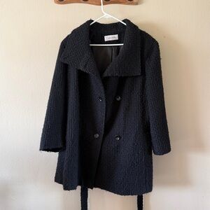 Calvin Klein Double Breasted Boucle Wool Blend Belted Jacket Coat size XL